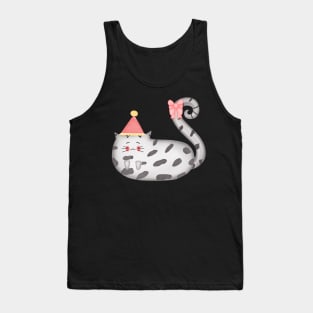 Cute little fat cat wearing pink hat Tank Top